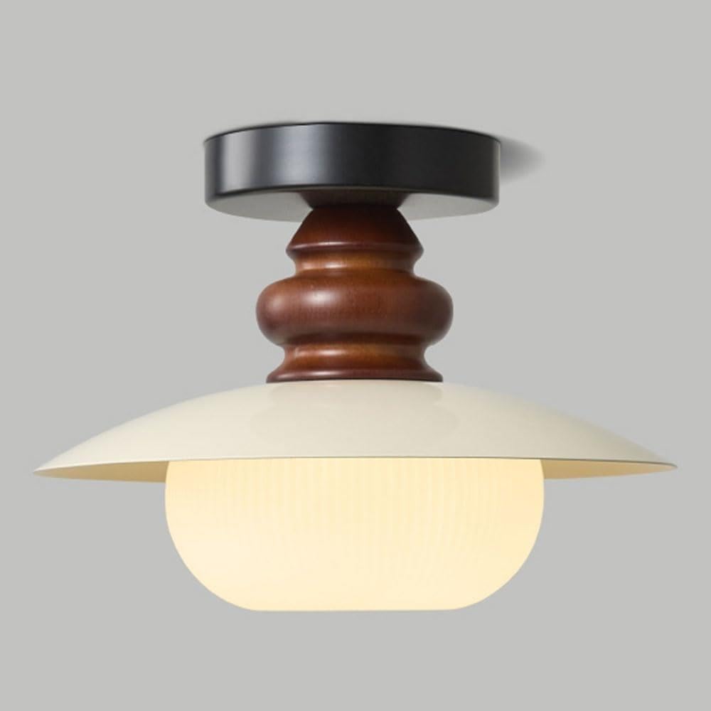 Plafoniera a LED Calda in Metallo retrò in Legno di Noce