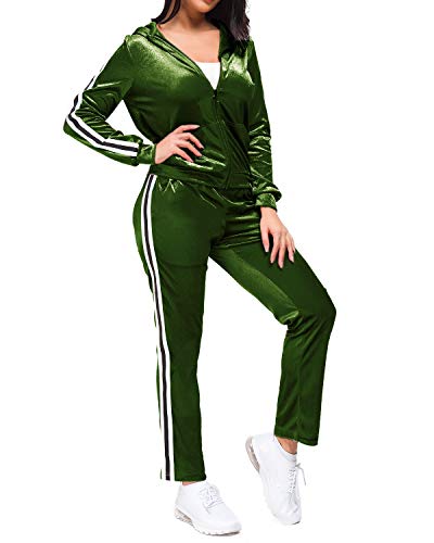 TOP-MAX Women's Velour Stripe Jogging Zipped Hoodie, Fashion Sport Suit, Hoodie and Pants Sports Suits Tracksuits