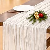 Socomi Ivory White Cheesecloth Table Runner Christmas Boho Rustic Gauze 120 inch 10FT Cheese Cloth Runner for Wedding Party Baby Shower Birthday Home Decor Holiday Decorations