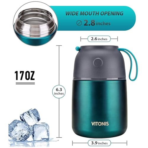 VITONIS Thermobehälter für Essen 500ml Edelstahl Isolierbehälter Gefäß für warme Speißen, Essen, Suppe… – Ansicht 6