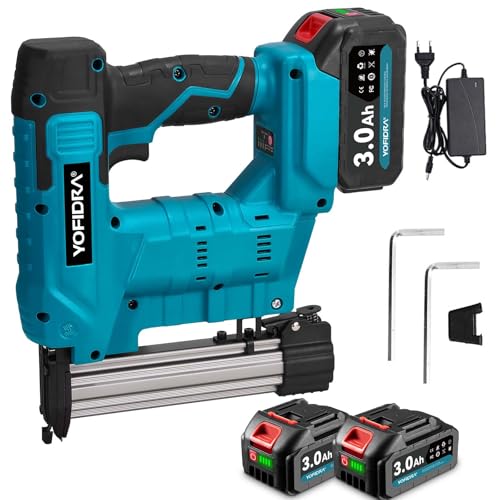 Yofidra Akku Nagelpistole - 2-in-1 Bürstenlos Elektronagler & Tacker, 80 Schuss/Min, mit 2x3000mAh Batteries, Ladegerät, Einzel-/Dauerfeuer, Akku Tacker für Möbel & Holzarbeiten