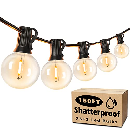 Image of Brightever Outdoor String Light 150FT, Waterproof Dimmable Patio Lights with 75 G40 Globes, Shatterproof Connectable Outside Hanging Light for Backyard Porch