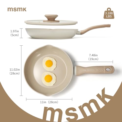 Image of MsMk Ceramic Nonstick Frying pan with Lid 8 Inch, Egg Omelet Beige Skillet