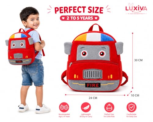 Image of Cartoon Plush Kids School Bag 2-6 Years | Soft Toy Backpack for Boys & Girls | Toddler Nursery Preschool Bag | Lightweight Adjustable Straps