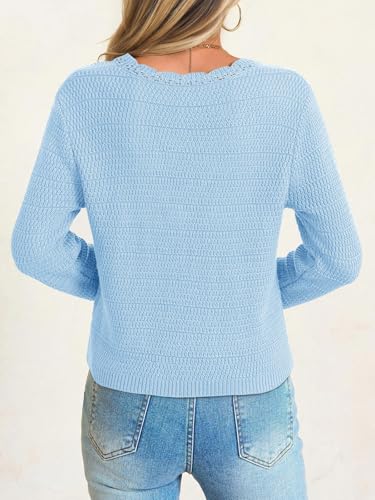 Image of Saodimallsu Womens V Neck Cardigan Sweaters Button Up Cropped Boho Knit Long Sleeve Loose Trendy Sweater Tops