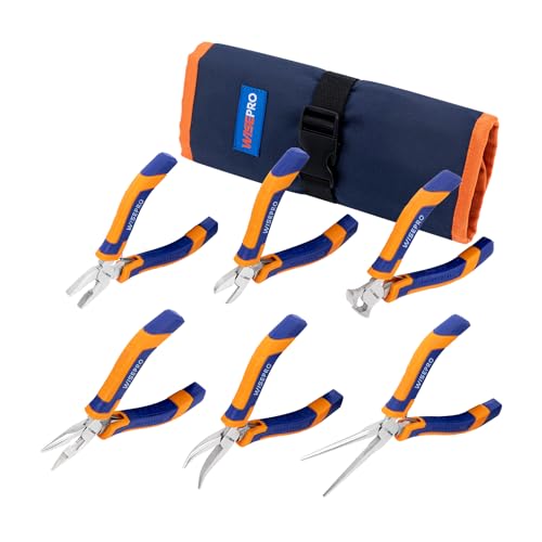 WISEPRO Mini Pliers Set, Jewelry Tools Kit - Long/Needle/Curved Nose, Linesman/End Cutting/Diagonal Pliers