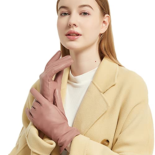 Guantes de piel para mujer con pantalla táctil total y cálido forro interior