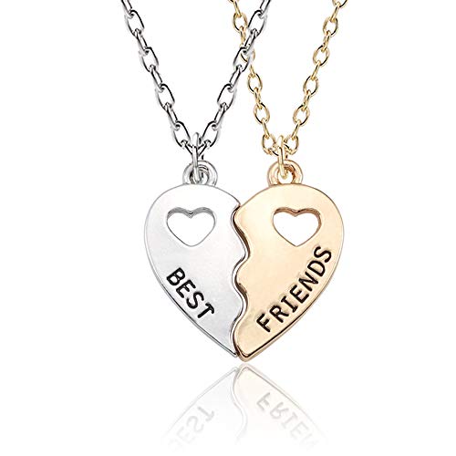 MJartoria BFF Necklaces for 2 Split Heart Pendant Best Friends Necklaces Friendship Necklaces Birthday Gifts