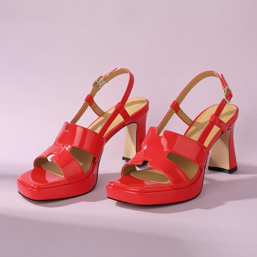 Image of ROSERWISH Heels for Women Chunky Block Platform High Heels Square Open Toe Strappy Heel Sandals Wedding Party Prom Fashion Slingback Dress Pump Sandals Shoes