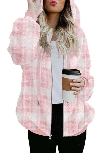 ReachMe Womens Oversized Sherpa Jacket Fuzzy Fleece Zip Up Hoodies with Pockets Warm Fall Outfits Winter Coats