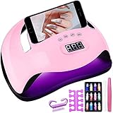🎄 【Accesorios prácticos】 Luces de uñas de 168 W,1 caja con lentejuelas de colores,un par de separadores de dedos rosas,un cepillo de garra púrpura * 1,un bolígrafo de pulido blanco * 1 y una lima de uñas de diamante rosa,apto para todo tipo de esmaltes de uñas.