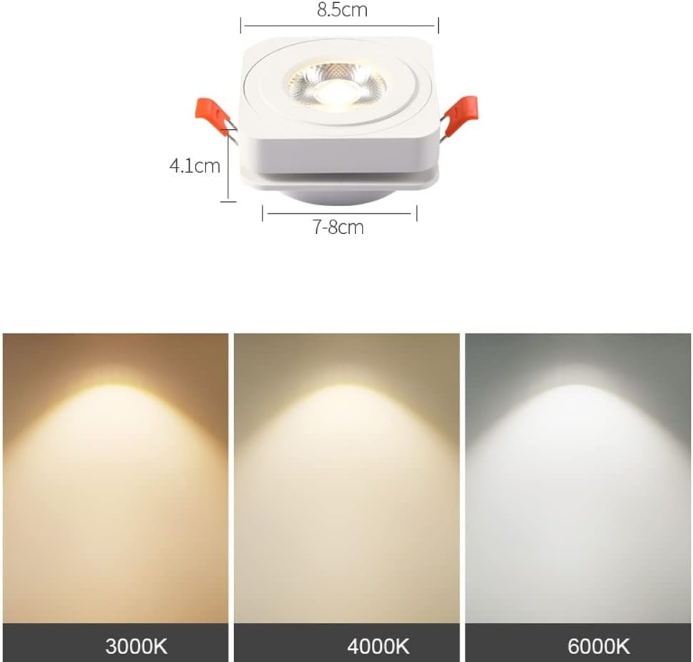 5W Square Downlights Recessed Ceiling Spotlight Foldable/360 Degree Rotatable Ultra Slim Ceiling Accent Lighting Fixture, Cri>80, Open Hole Size 75Mm, for Living Room Hallway Foyer Bedroom/W