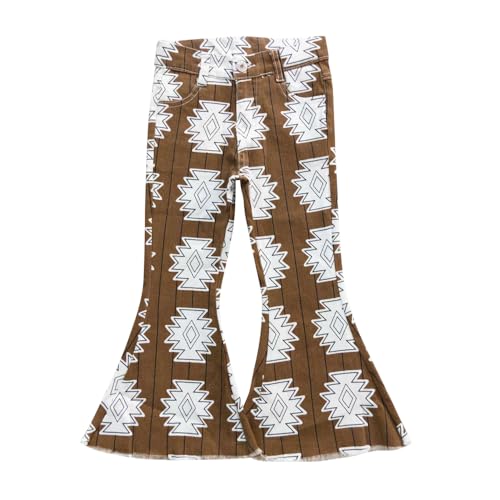 Todder Western Brown Geometry Girl Jeans Bell Bottom Pants