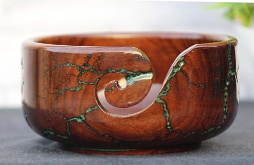 Image of Wooden Yarn Bowl Knitting Bowl, Lichtenberg Large Crochet Yarn Holder, Handmade Crocheting Accessories, Crochet Yarn Bowl,Large Yarn Bowl, Yarn Bowl Wood, Yarn Bowls (Large)