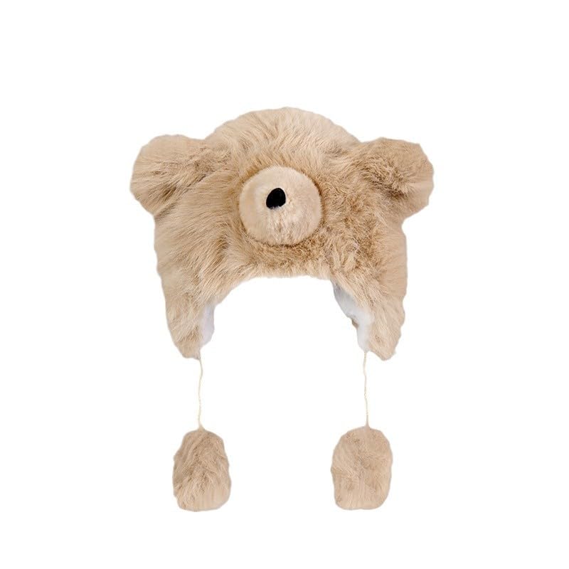 1/2 Piezas Gorro de Invierno con Orejeras de Oso con Orejas de Pompón Gorros de Calavera de Punto de Felpa Lindos Talla única para Todos los Adultos y niños Gorro Esponjoso