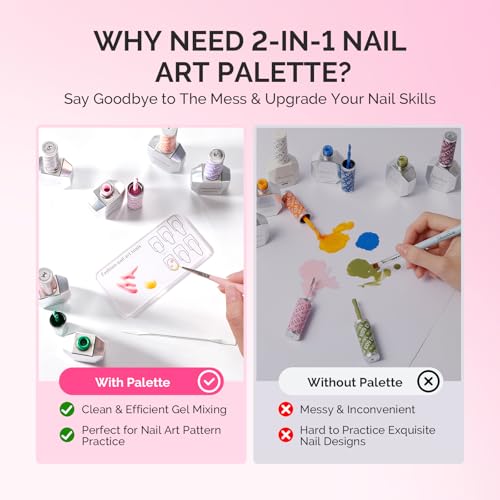 Image of MelodySusie 2Pcs Nail Art Palette with Spatula, Practice Hand Alternative with Nail Shape Lines, Reusable Gel Polish Mixing Plate for Nail Training & Finger Practice, Clear