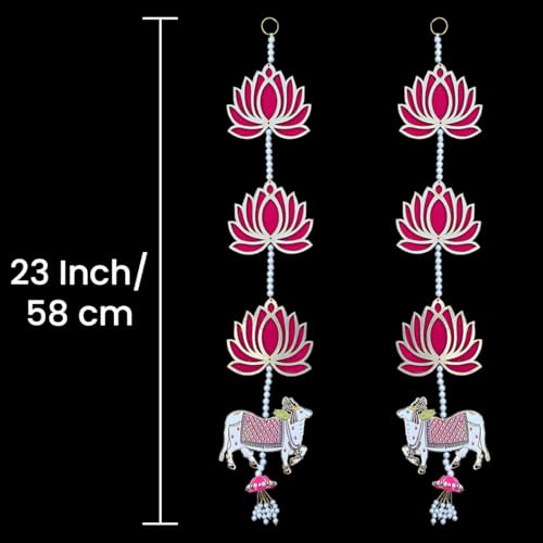Image of Saugat Traders Handmade Lotus with Cow Hanging for Decoration | Diwali Puja | Wall Hangings for Home Decor, Temple, Mandir Backdrop Main Door Entrance | 23 Inch Each