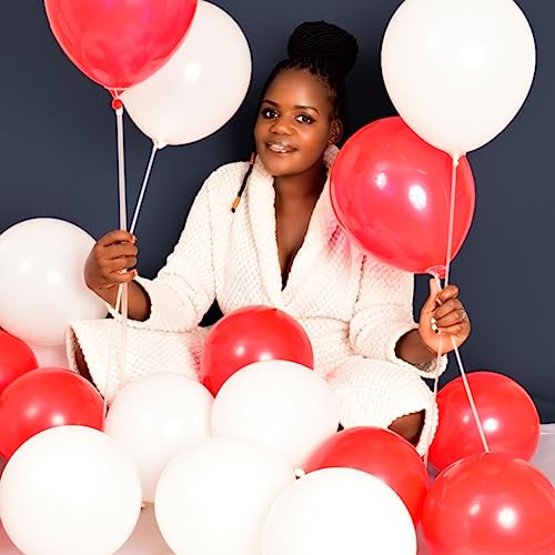 Image of 100pcs Red and White Balloons 12 Inch Thickened Latex Red White Balloons for Mother's Day Decoration Valentine's Day Birthday Wedding Mother's Day Christmas Party Decorations