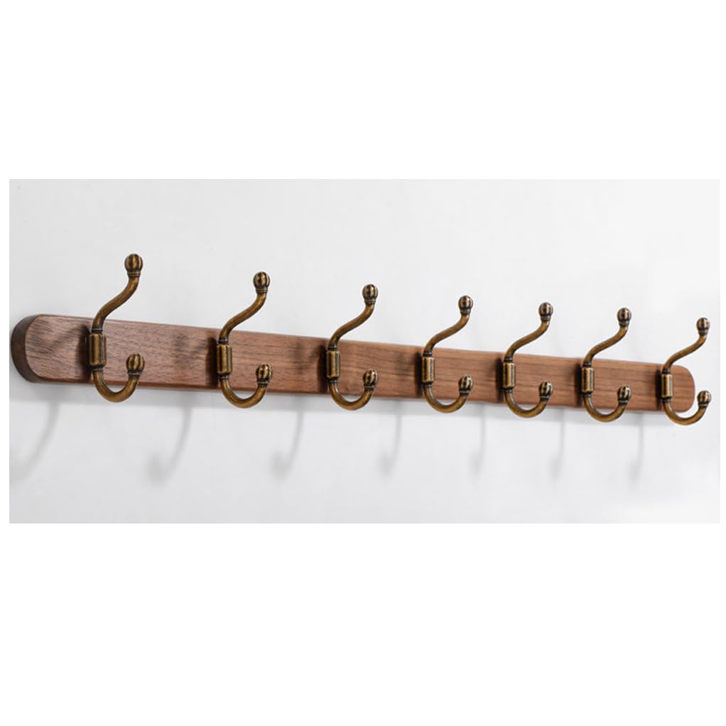 QPKZ Walnut Wood Coat Rack Wall Mount, Metal Woodden Wall Hooks Entryway Hanging Rack Coat Hooks Rail Clothes Towel Racks for Coat, Bag, Towel, Key, Hat, Umbrella 7hook