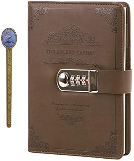 A5 Vintage Leather Journal with Combination Lock Digital Password Journal with Bookmark Pen Loop Retro Privacy Notebook Writing Travel Diary Locking Journal, 100 Sheets