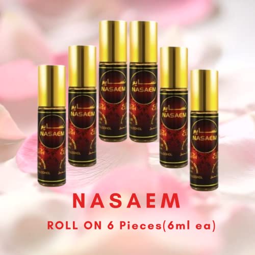 Nabeel Perfumes Roll On-Concentrated Perfume Oil 6Ml (0.2 Oz) | Heritage Collection | Free From Alcohol | By Nabeel Perfumes (6 Pack, Nasaem Roll On) #TOP3