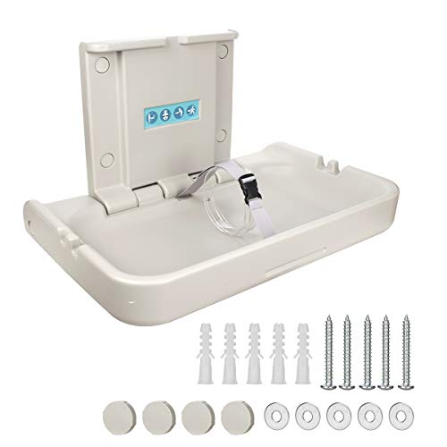 Modundry Fold Down Baby Changing Station Horizontal Baby Change Table With Safety Straps For Commercial Restrooms (2 White Granite) #TOP5