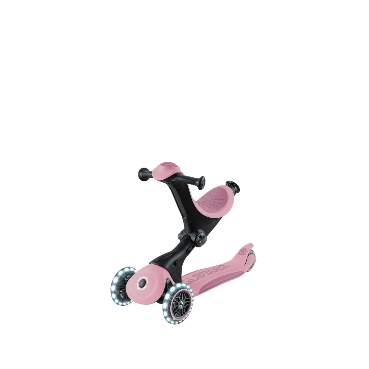 Globber - GO•UP DELUXE LIGHTS ECO 360 - monopattino evolutivo a 3 ruote con seduta girevole a 360°, poggiapiedi, luci LED e materiali sostenibili, per bambini da 15 mesi a 6 anni - rosa bacca