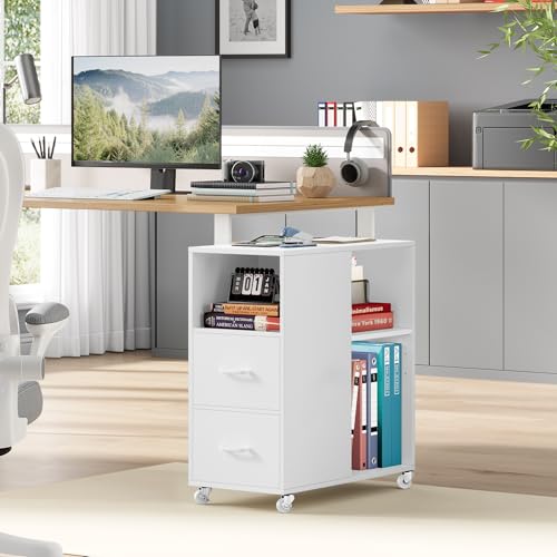 HOCSOK Rollcontainer, Aktenschrank mit Schublade und Fächern, Büroschrank Lagerschrank, Beistelltisch Für Wohnzimmer, Schlafzimmer und Büro, Weiß