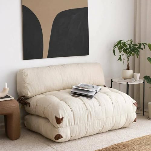Divano Letto 2 posti Dysnomia Sofà trasformabile Divanetto per Ospiti Poltrona Contenitore 120x75 h79 cm crema