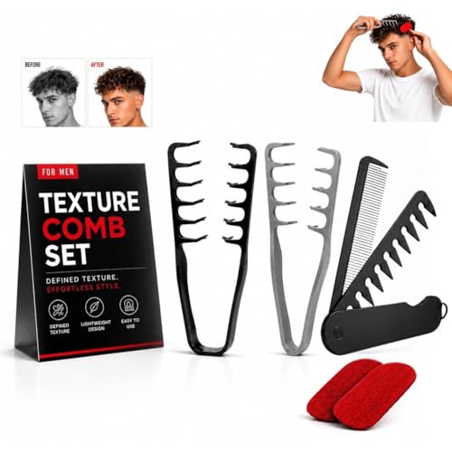 5-in-1 Texture Comb Set 2026 Upgraded Salon-Style Volumizing Hair Styling Comb for Men & Women Fluffy Texturizing Tool for Fringe Slick Back & Curly Hair