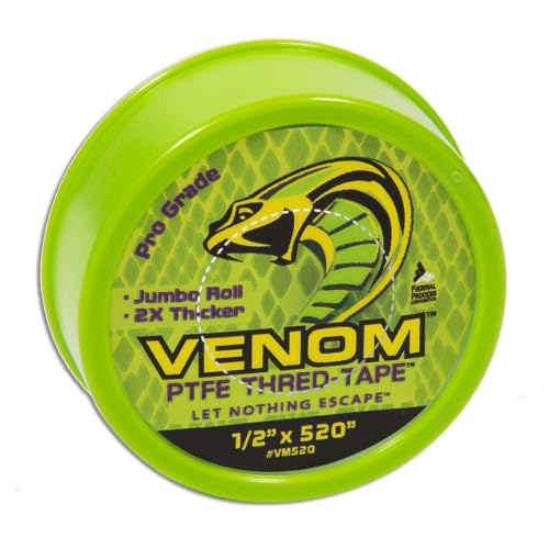 Venom Pro-Grade PTFE Thread Tape, 1/2' x 520' Roll – Professional-Grade, 99.9% Pure, 2X Thicker, No Dyes, UL-Approved for Plumbing, Potable Water, Food Grade, and Oxygen Systems