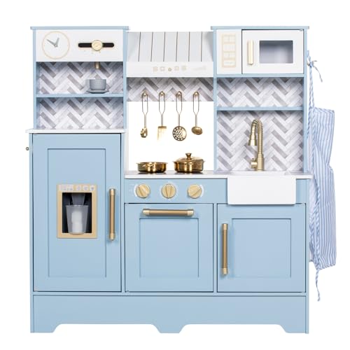 BRINJOY Play Kitchen for Kids, Wooden Children Kitchen Playset w/Coffee Maker, Oven, Stove, Sink, Apron, Ice Maker, Cookware, Kids Toy Kitchen Set for Toddler Girls Boys Pretend Play Toy Gift Ages 3+ - Image 8