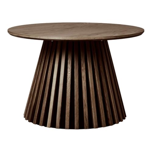 AltoBuy Dublin - Table Basse Ronde Pied Central Relief MDF Placage Chêne fumé
