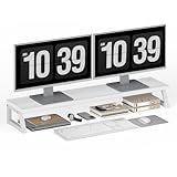 HOOBRO Dual Monitor Stand, Monitor Riser for 2 Screens, 100 cm Large Computer Monitor Stand, Desk Shelf Organizer for Office Desk, Accessories, White EWW121CJ01