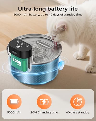 3.2L Cat Water Fountain, Wireless Stainless Steel Cat Water Fountain for Drinking, Automatic Sensor Pet Water Dispenser, Battery Operated Fountain - Image 6