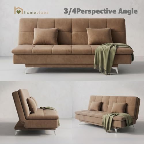 Image of Velum 3 Seater Sofa for Living Room & Office | Premium Fabric Upholstery | Solid Wood Frame | Comfortable Seating | 3 Years Warranty (Light Brown, Sofa Cum Bed)