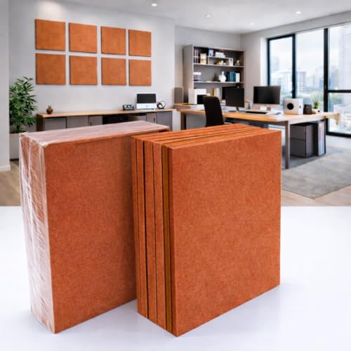Image of MMT Acoustix Premium Felt Acoustic Panels for Offices, Bedrooms & Studios | Sustainable PET Felt Panels for Echo Reduction & Sound Absorption | 1x1 Ft, 9mm Thick | Rust - Pack of 16