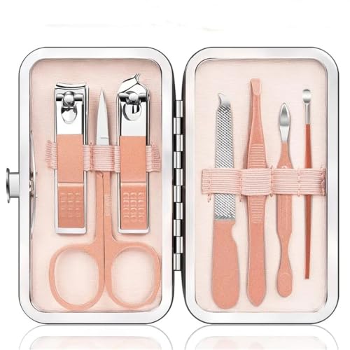 マニキュアペディキュアセット 7 in 1 ポータブルトラベルグルーミングキット ステンレス鋼の爪切り 個人用爪切りツール,A