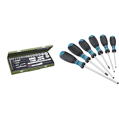 PROXXON Steckschlüsselsatz, Komplettkasten mit 1/4\"-und 1/2\"-Umschaltratsche sowie Schraubendrehergriff, 56-teiliges Werkzeug-Set mit Stahlkasten, 23040 & Hazet 810SPC/6 Schraubendreher-Satz PROXXON Steckschlüsselsatz, Komplettkasten mit 1/4\"-und 1/2\"-Umschaltratsche sowie Schraubendrehergriff, 56-teiliges Werkzeug-Set mit Stahlkasten, 23040 & Hazet 810SPC/6 Schraubendreher-Satz