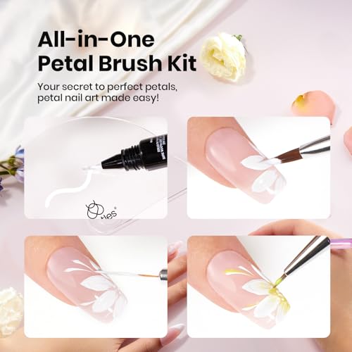Image of Beetles Nail Art Brushes Set for Gel Polish 3 Pcs Nail Art Design Pen and One White Painting Gel All-in-One Petal Brush Kit Flower DIY with Palette Dotting Manicure Tool Set