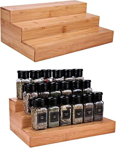 Image of VASIL MART Wood 3 Tiered Floating Shelves Countertop Spice Rack, 3 Tier Spice Organizer For Cabinet Or Kitchen, Stand For Cabinet /Cupboard (Minimalist)
