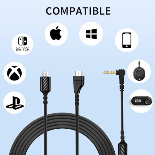CLANMOU Arctis 3/5 Cable, Replacement Aux Cable for SteelSeries Arctis 3/5/7/Pro/Pro+GameDac Headsets | 5ft Detachable Audio Cord