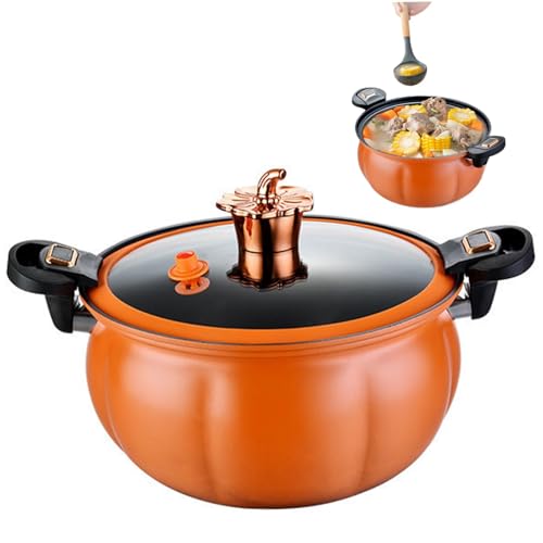 Mini Olla a presión, Olla de Calabaza 8L, de presión de Calentamiento rápido con manijas de Cerradura, Serie Antiadherente con Tapa para Gas, inducción, Estufas eléctricas, Calabaza