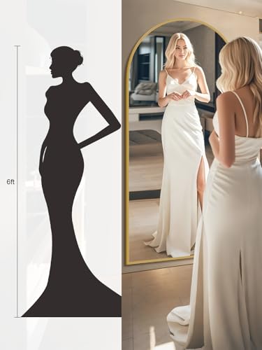 Image of 71 inchx32 inch Floor Mirror Full Length, Arched Full Length Mirror with Stand, Large Full Body Mirrors for Bedroom Living Room or Cloakroom Gold