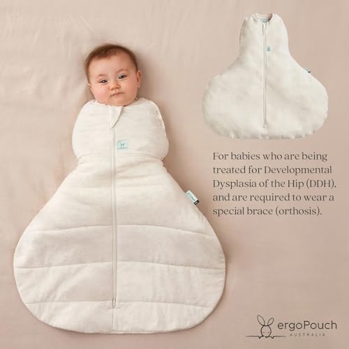 Image of ergoPouch Hip Harness Cocoon Swaddle Sack 1.0 TOG - Safe Sleep for Braced Babies, Fits Pavlik & Rhino Braces, Converts Arms In /Out, Extra Room for Hip Harness, Breathable (3-6 Months, Oatmeal Marle)