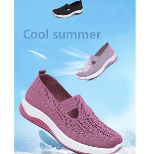 Women's Orthopedic Slip-On Sneakers Wide Width Breathable Woven Walking Shoes with Arch Support for Moms, Diabetic and Nurse3