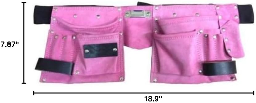 Toolzone 11 Pocket Pink Double Leather Tool Pouch Includes Tape/Hammer Holder
