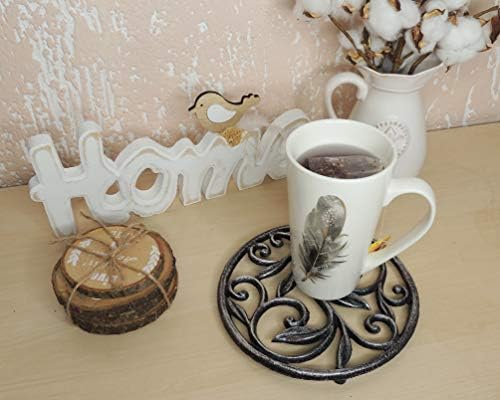Comfify Decorative Cast Iron Trivet For Kitchen Or Dining Table | Round with Vintage Pattern -With Rubber Pegs/Feet - Recycled Metal - Vintage, Rustic Design - Silver with Black - 19.5 cm Diameter
