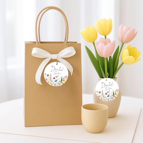 G2PLUS Danke Schön Geschenkanhänger: 5.5cm Round Etiketten Anhänger Tags mit 10m Schnur, für Hochzeiten und Geburtstage, 50stk