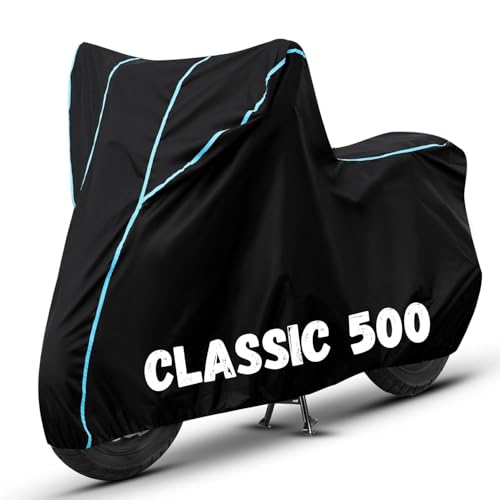 Image of Bike Cover for Classic 500 100% Waterproof, Dustproof & Scratch Resistant| Fully Bottom Elastic UV Resistant Heavy Duty Body Cover | All Weather Outdoor Use